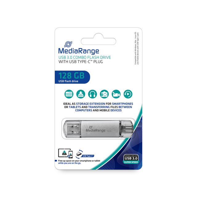 MediaRange USB 3.0 Combo Flash Drive with USB Type-C™ plug, 128GB (MR938)