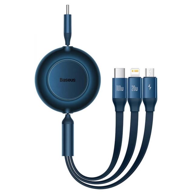 Baseus Καλώδιο USB 3σε1 για MicroUSB/USB-C/Lightning Bright Mirror 4 100W/3.5A 1.1m Μπλε (CAMJ010203) (BASCAMJ010203)