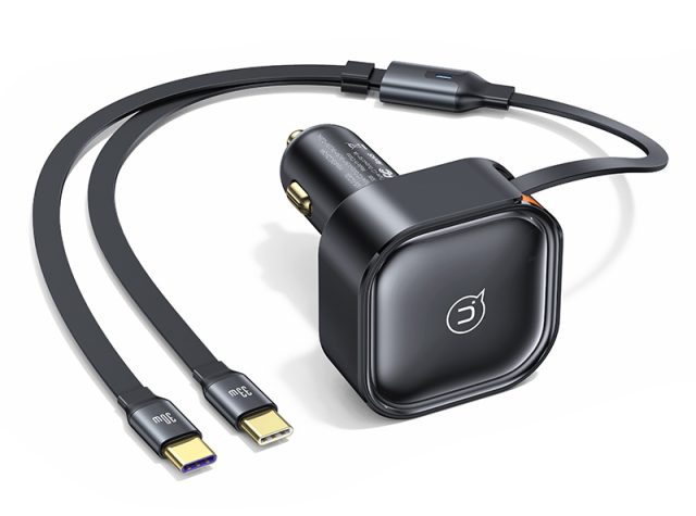 USAMS φορτιστής αυτοκινήτου US-CC220 με καλώδιο 2x USB-C, 30W, μαύρος