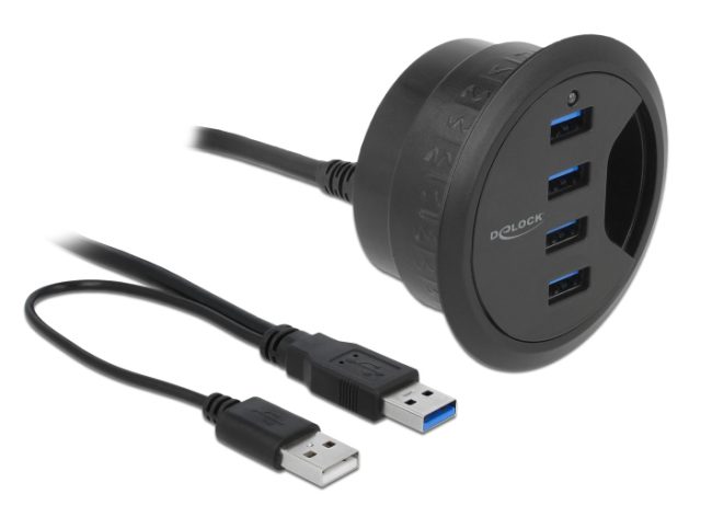 DELOCK USB hub 62868, 4x θυρών, 5Gbps, Φ60/80mm, USB σύνδεση, μαύρο