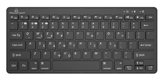 POWERTECH ασύρματο πληκτρολόγιο PT-1153, 2.4GHz & Bluetooth, μαύρο