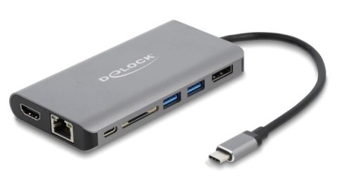 DELOCK docking station 87683, 7 θύρες, USB-C, 100W PD, 4K, MST, γκρι