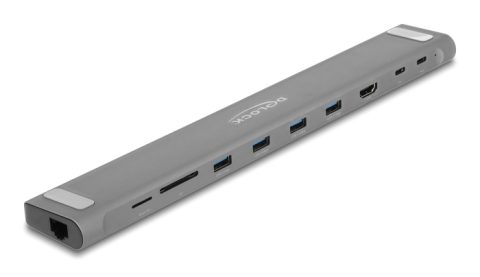 DELOCK docking station 87895, 9 θυρών, βάση laptop, 85W PD, 4K, γκρι
