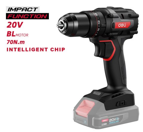 DELI κρουστικό δραπανοκατσάβιδο μπαταρίας DE-CZ20-1, Brushless, 20V, 70N.m