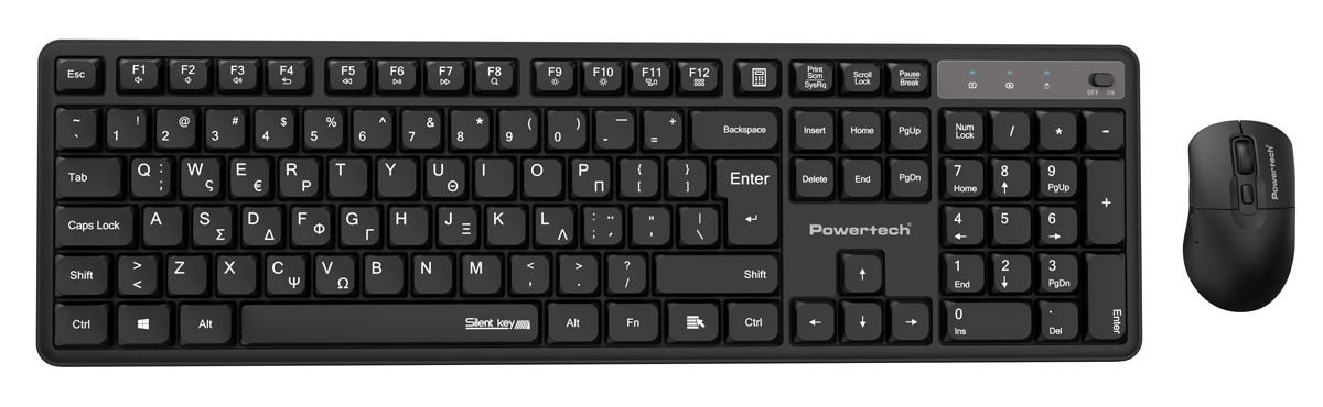 POWERTECH set ασύρματο ποντίκι & πληκτρολόγιο PT-1541, 2.4GHz, αθόρυβο, μαύρο