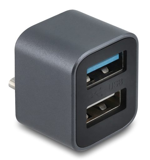 DELOCK mini USB hub 64359, 2x θυρών, USB 3.2, 10Gbps, USB-C σύνδεση, γκρι