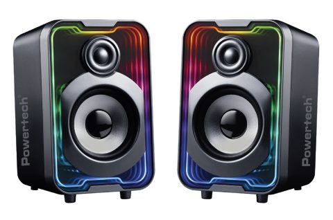 POWERTECH ηχεία PT-1575 με RGB φωτισμό, 2x 5W, Bluetooth & USB/USB-C, μαύρα