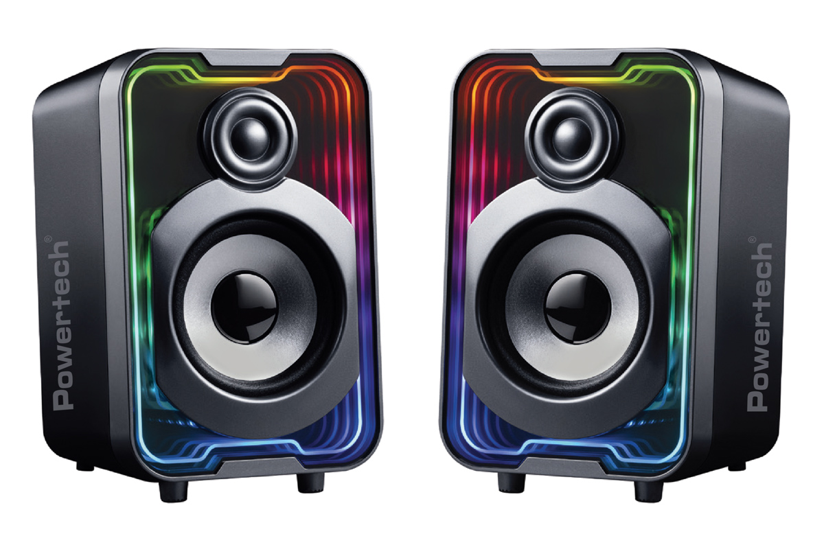 POWERTECH ηχεία PT-1575 με RGB φωτισμό, 2x 5W, Bluetooth & USB/USB-C, μαύρα