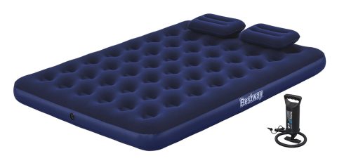 BESTWAY φουσκωτό στρώμα 67374 με τρόμπα & 2x μαξιλάρια, διπλό, 203x152x22cm, μπλε