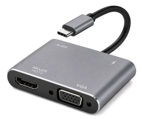POWERTECH docking station CAB-UC101, 4 θυρών, USB-C, 4K, 100W, γκρι