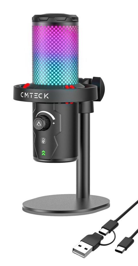 CMTECK επιτραπέζιο μικρόφωνο XM560, καρδιοειδές, USB/USB-C, RGB LED, μαύρο