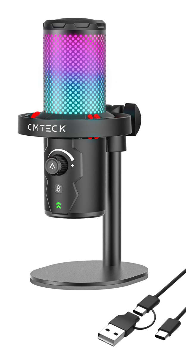 CMTECK επιτραπέζιο μικρόφωνο XM560, καρδιοειδές, USB/USB-C, RGB LED, μαύρο